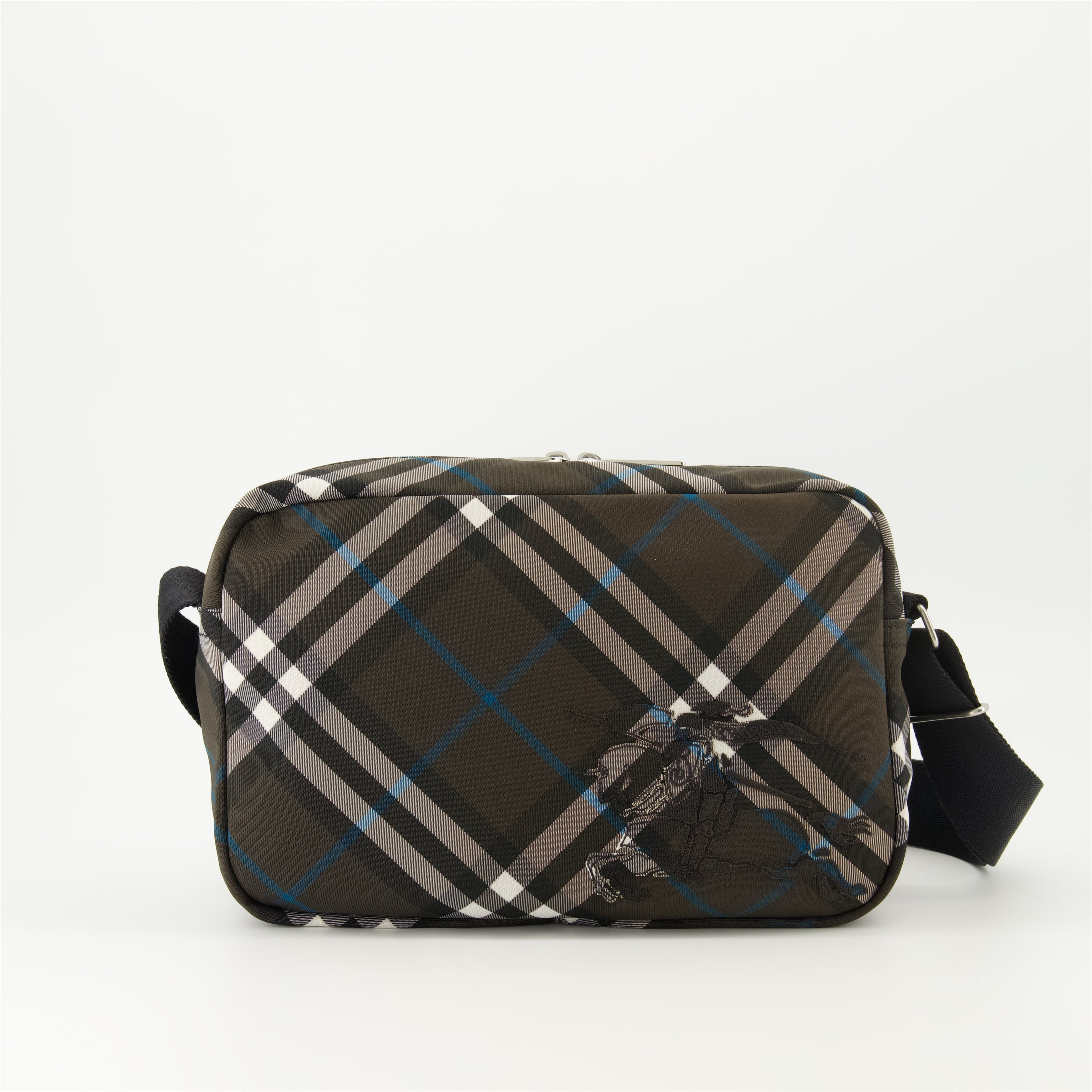 Burberry bag, check pattern bag, grey bag, designer accessories, Equestrian Knight emblem