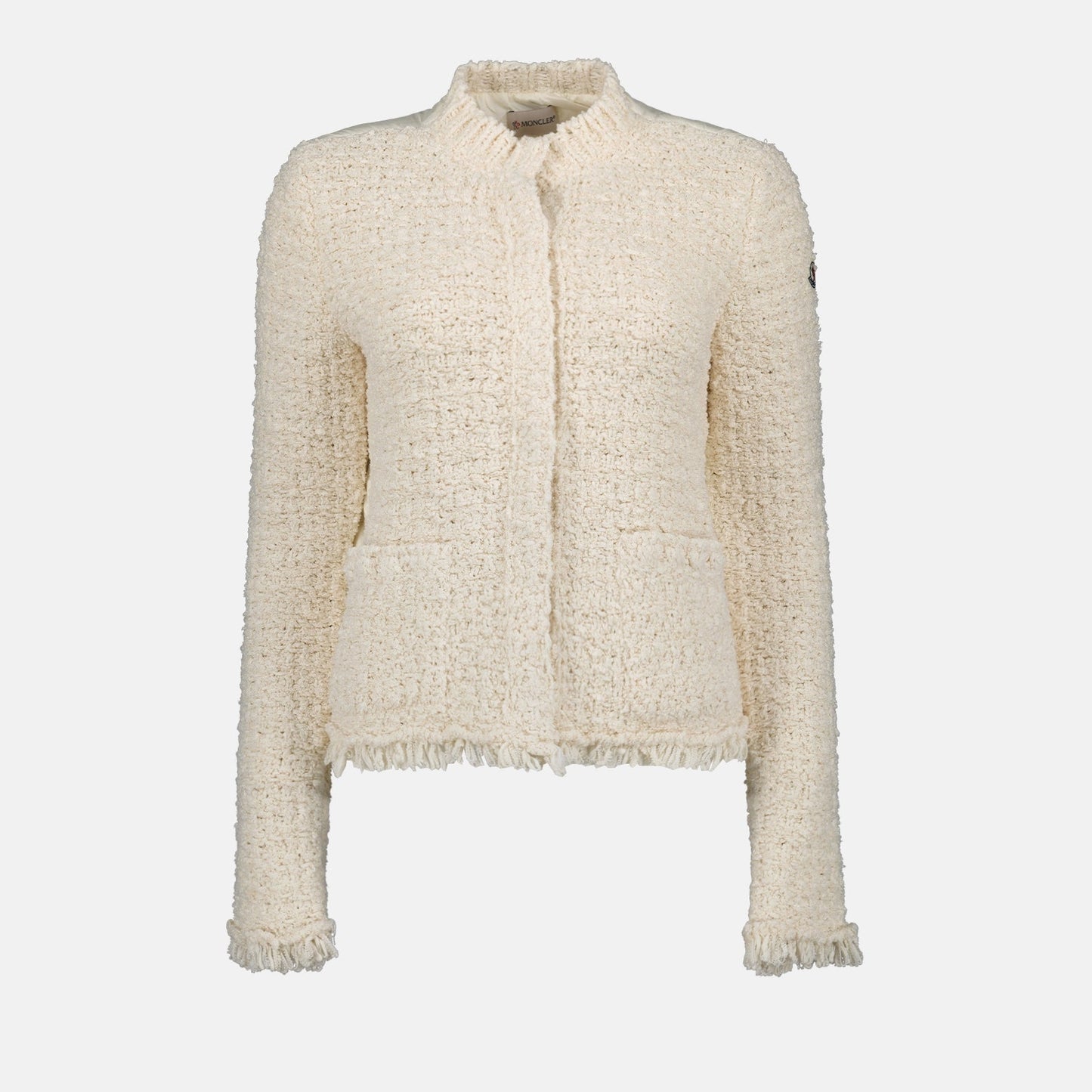 luxury cardigan, beige knitwear, Moncler cardigan, designer knitwear, spring-summer 2024 fashion