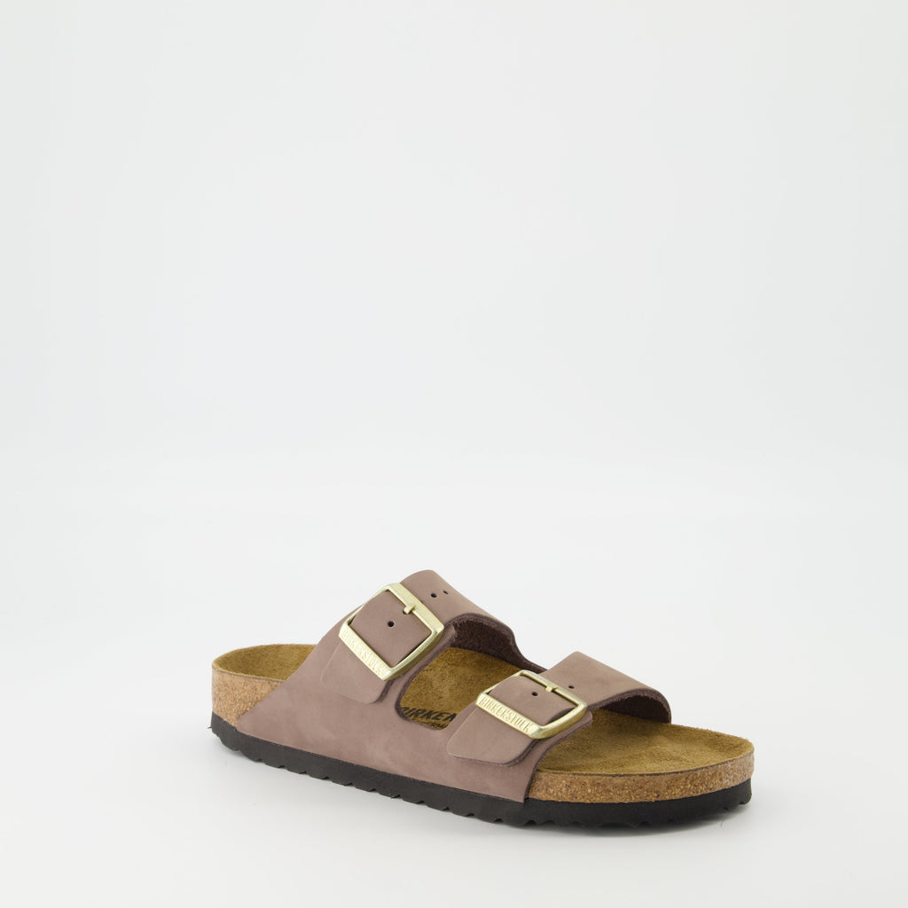 Birkenstock Arizona sandals, violet sandals, comfortable summer footwear, adjustable leather sandals, EVA sole sandals