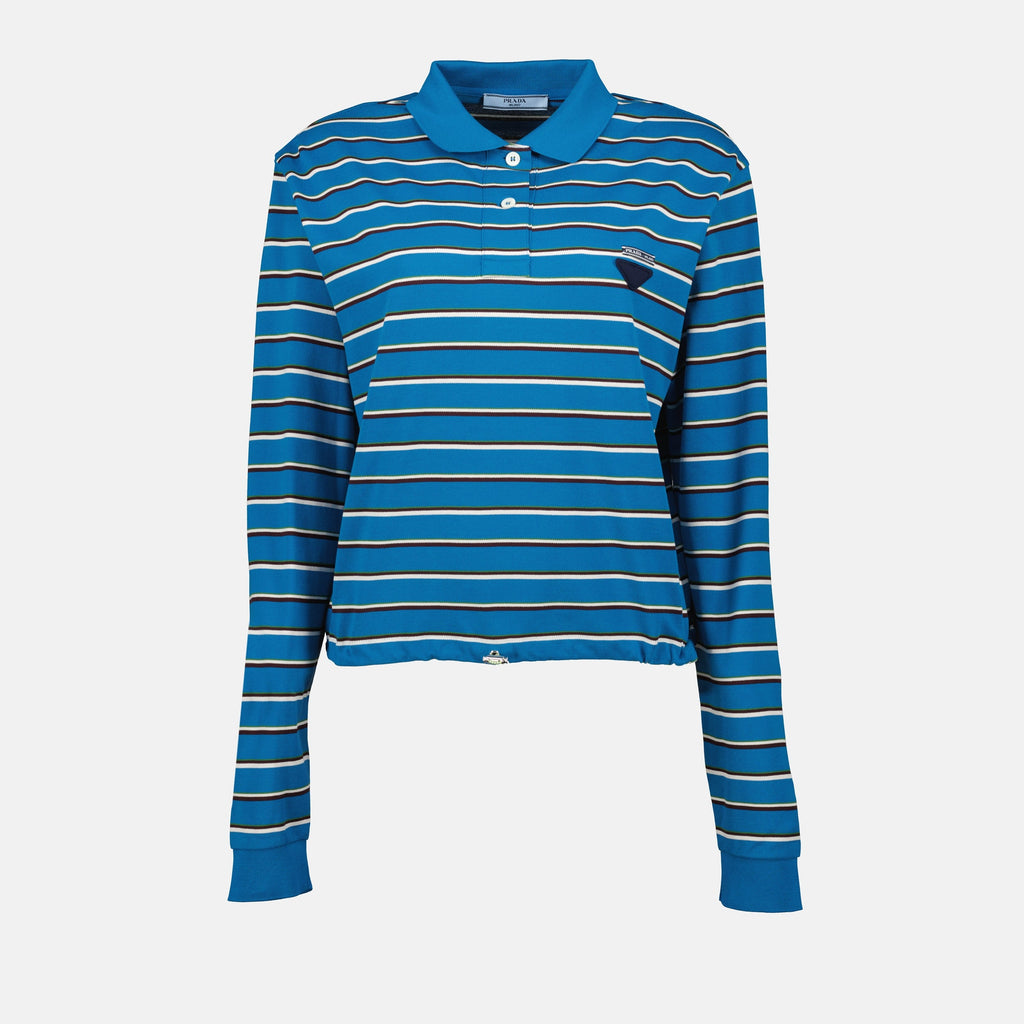 Blue striped polo, Prada polo shirt, women's polo, cotton polo, classic collar polo