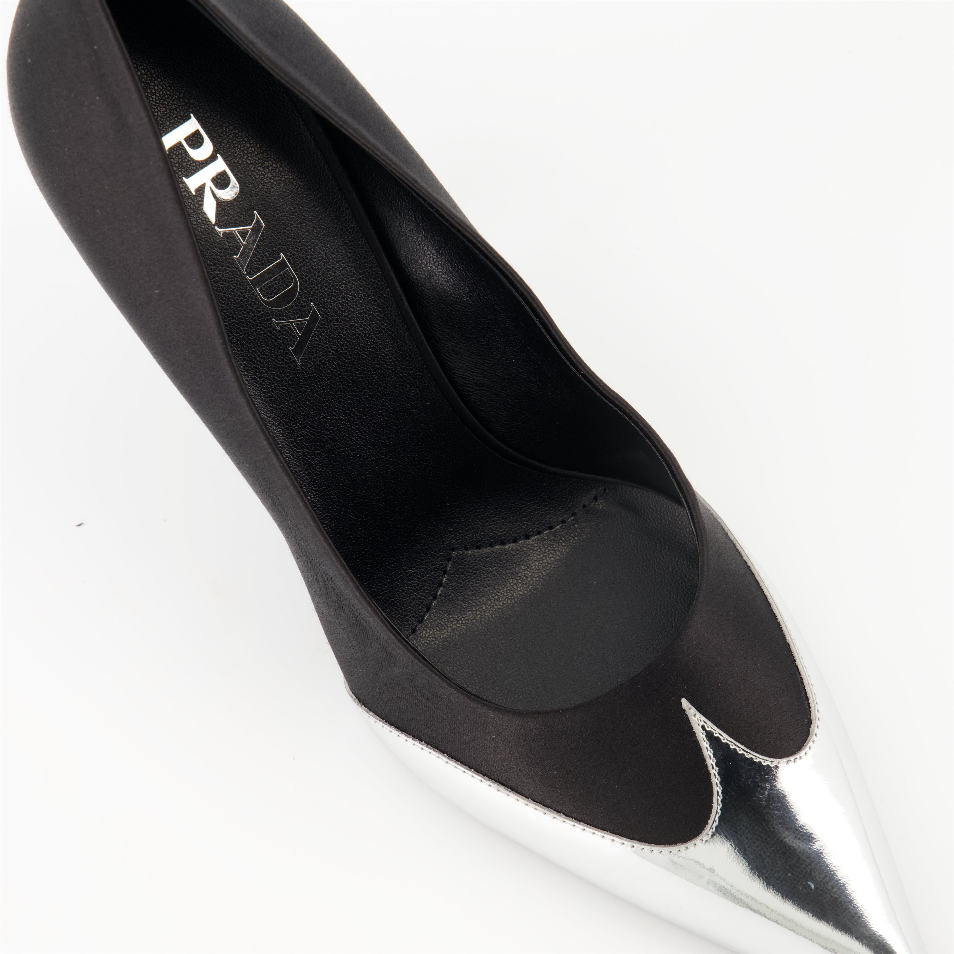 satin pumps, leather footwear, Prada pumps, pointed toe shoes, luxury fashion