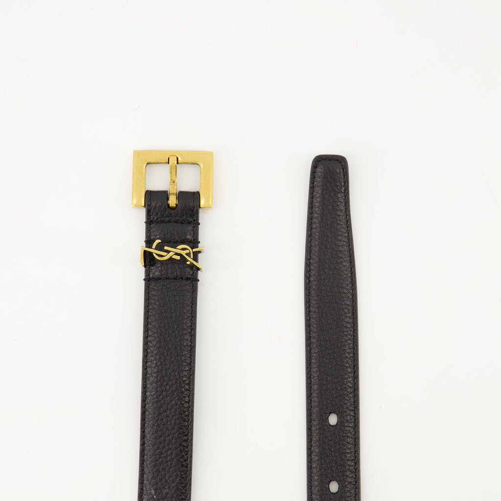 black belt, Saint Laurent accessories, Cassandre belt, leather belt, fashion belt