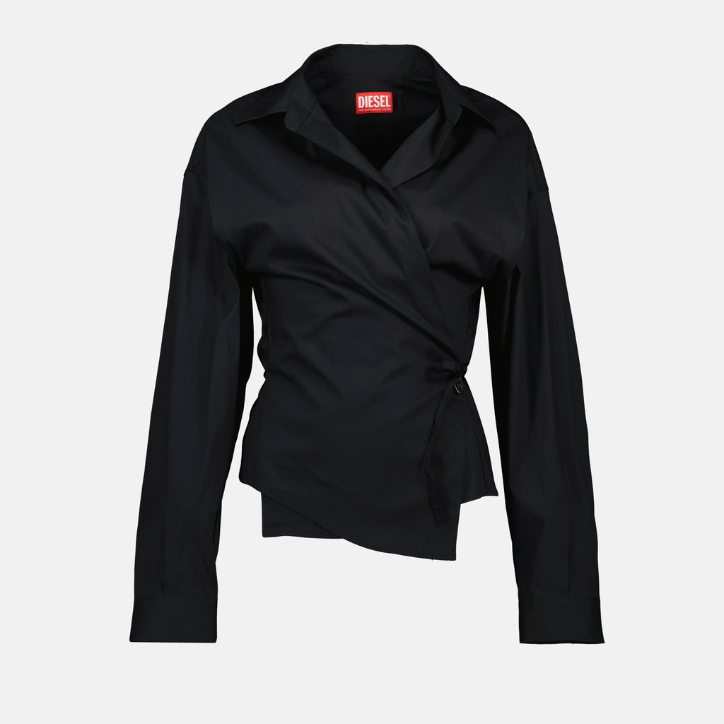 Image de la chemise noire V-Delphi de Diesel pour femmes - Saison Printemps-Été 2025 - Vue de face