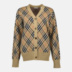 Immagine del cardigan in lana a quadri di Burberry per donne - Stagione Autunno-Inverno 2025 - Vista frontale