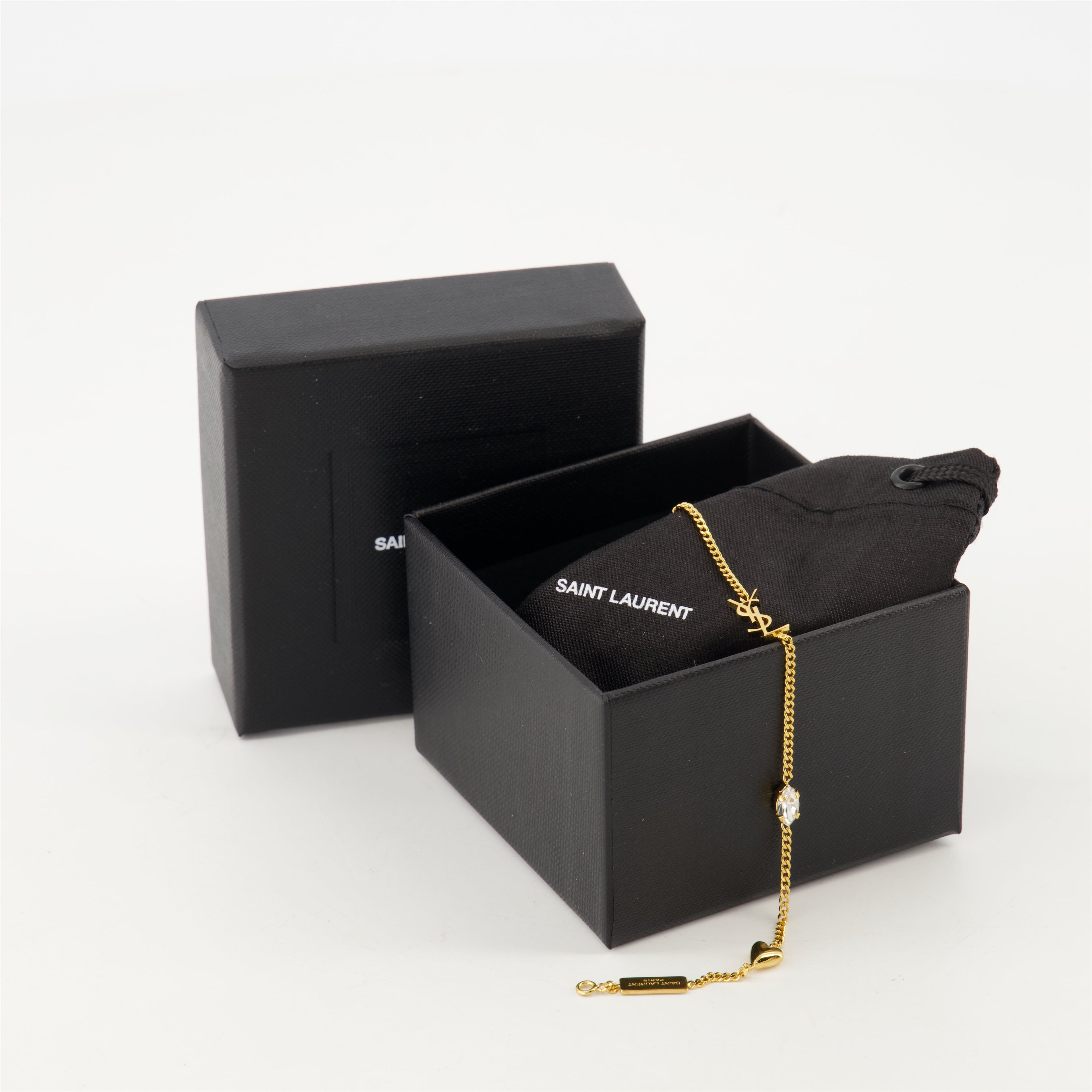 Cassandre bracelet, gold charms bracelet, elegant accessories, Saint Laurent bracelet, strass jewelry