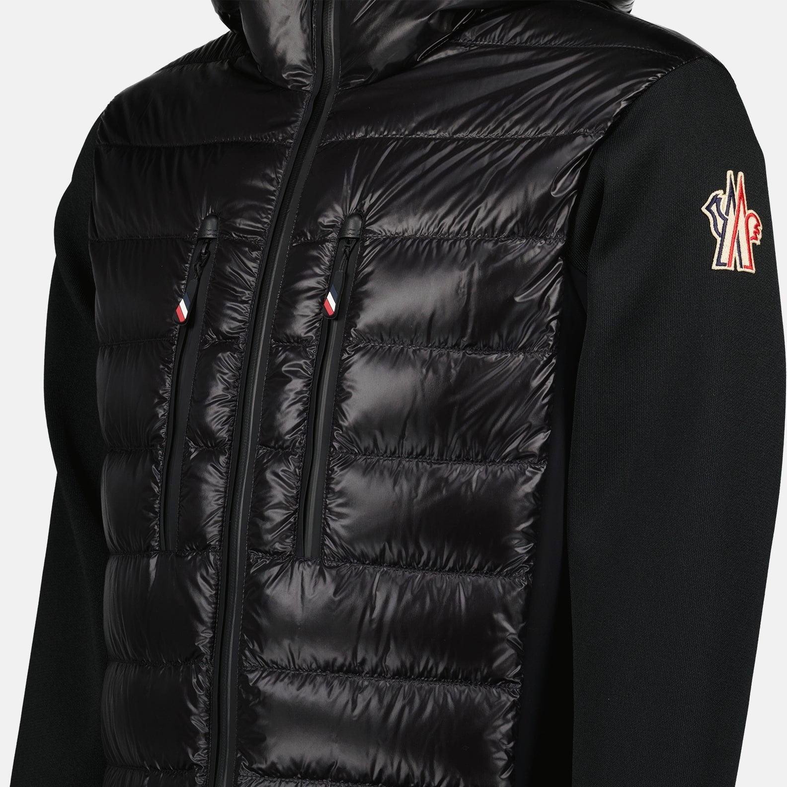 Black jacket, Moncler jacket, quilted jacket, adjustable hood, luxury fashion