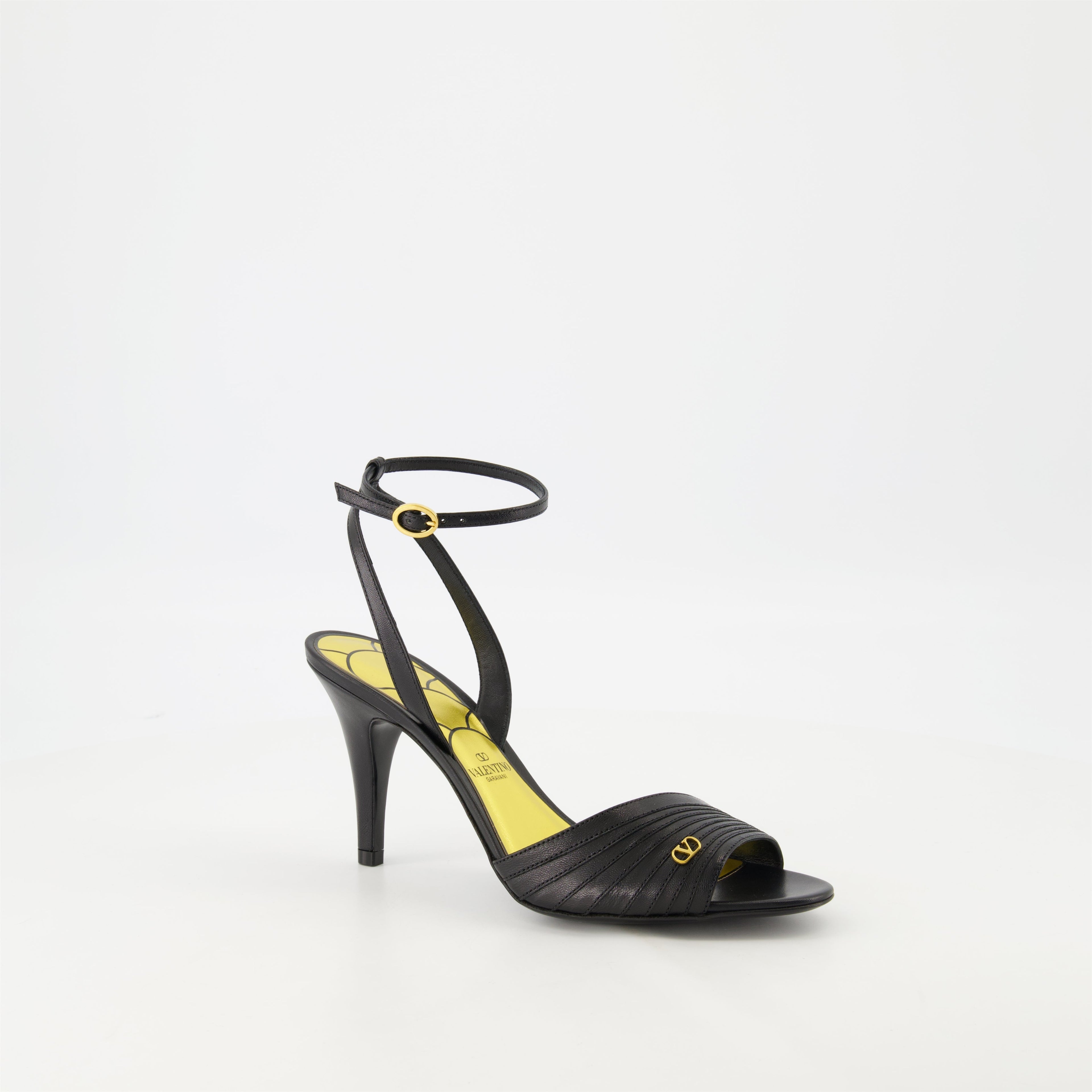 black heeled sandals, Ladycrush, adjustable ankle strap sandals, Valentino Garavani sandals, luxury footwear