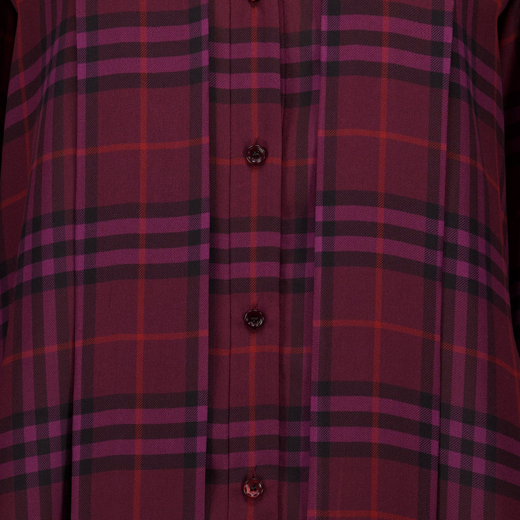 타이넥 실크 체크 블라우스