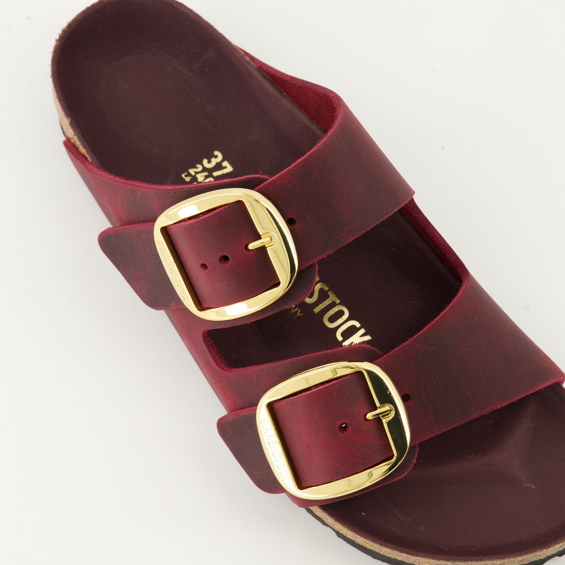 Arizona sandals, leather sandals, burgundy sandals, big buckle sandals, luxury footwear