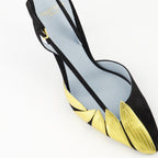 Valentino Garavani, Foliefoliage pumps, black and gold pumps, pointed toe pumps, adjustable ankle strap shoes