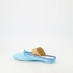 mules, MM6, viscose shoes, blue footwear, elegant sandals