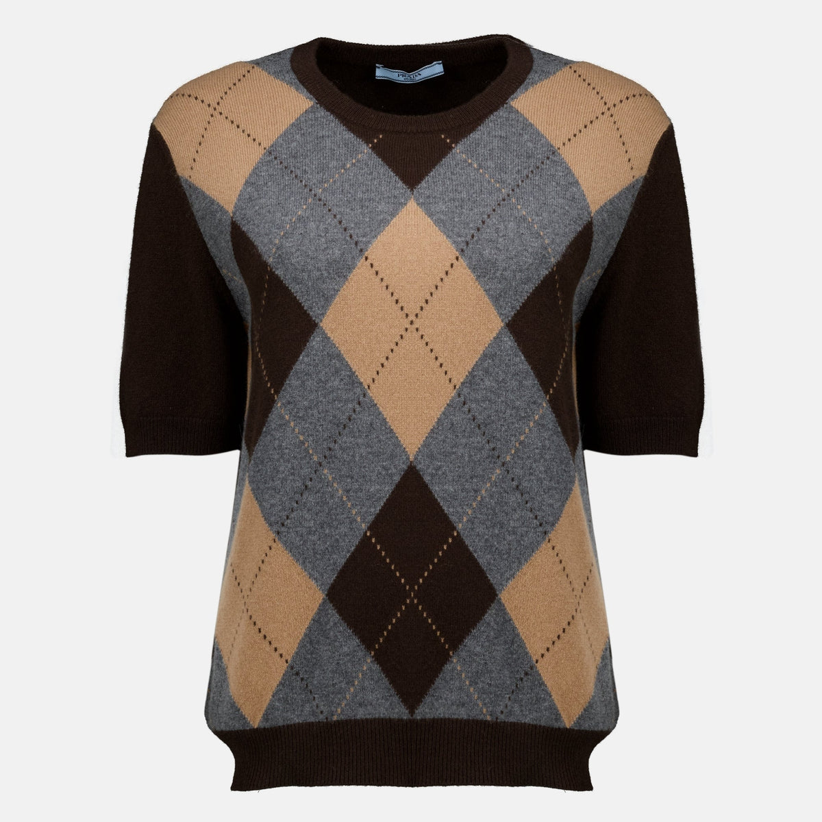 Kurzärmeliger Wollpullover mit Karomuster
