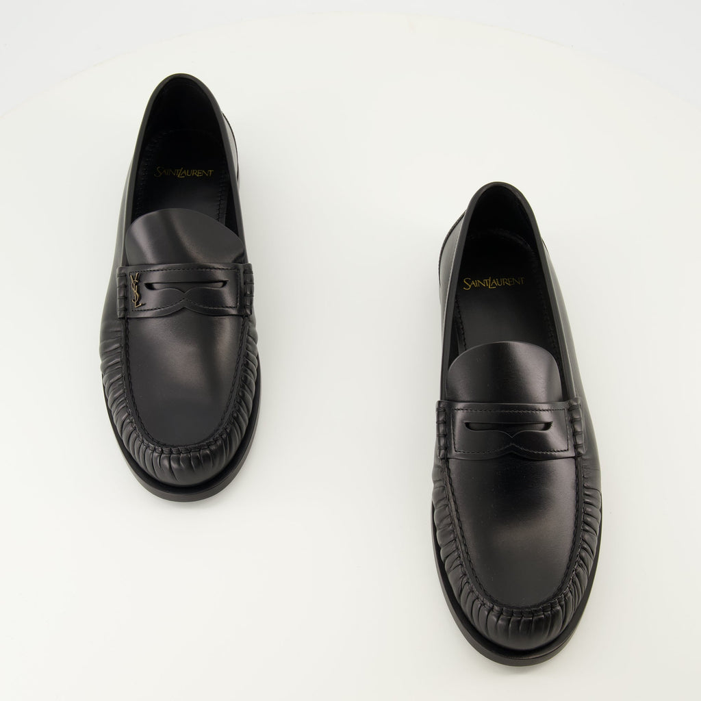 Saint Laurent loafers, black leather shoes, luxury footwear, rounded toe loafers, men's slip-on shoes