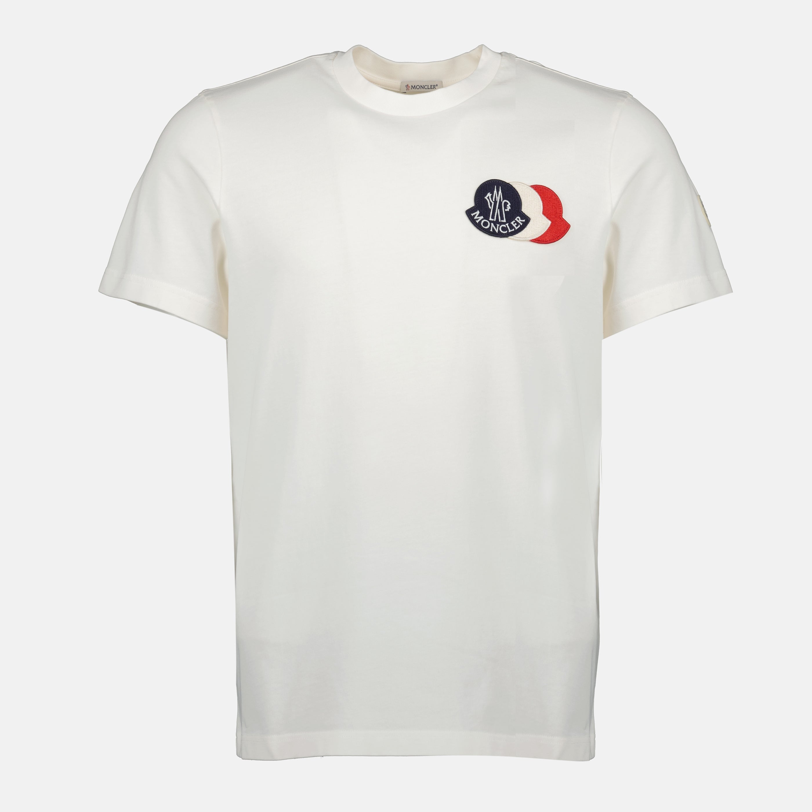 Moncler T-shirt, Cotton jersey T-shirt, Embroidered logo, Tricolore design, Men's stylish apparel