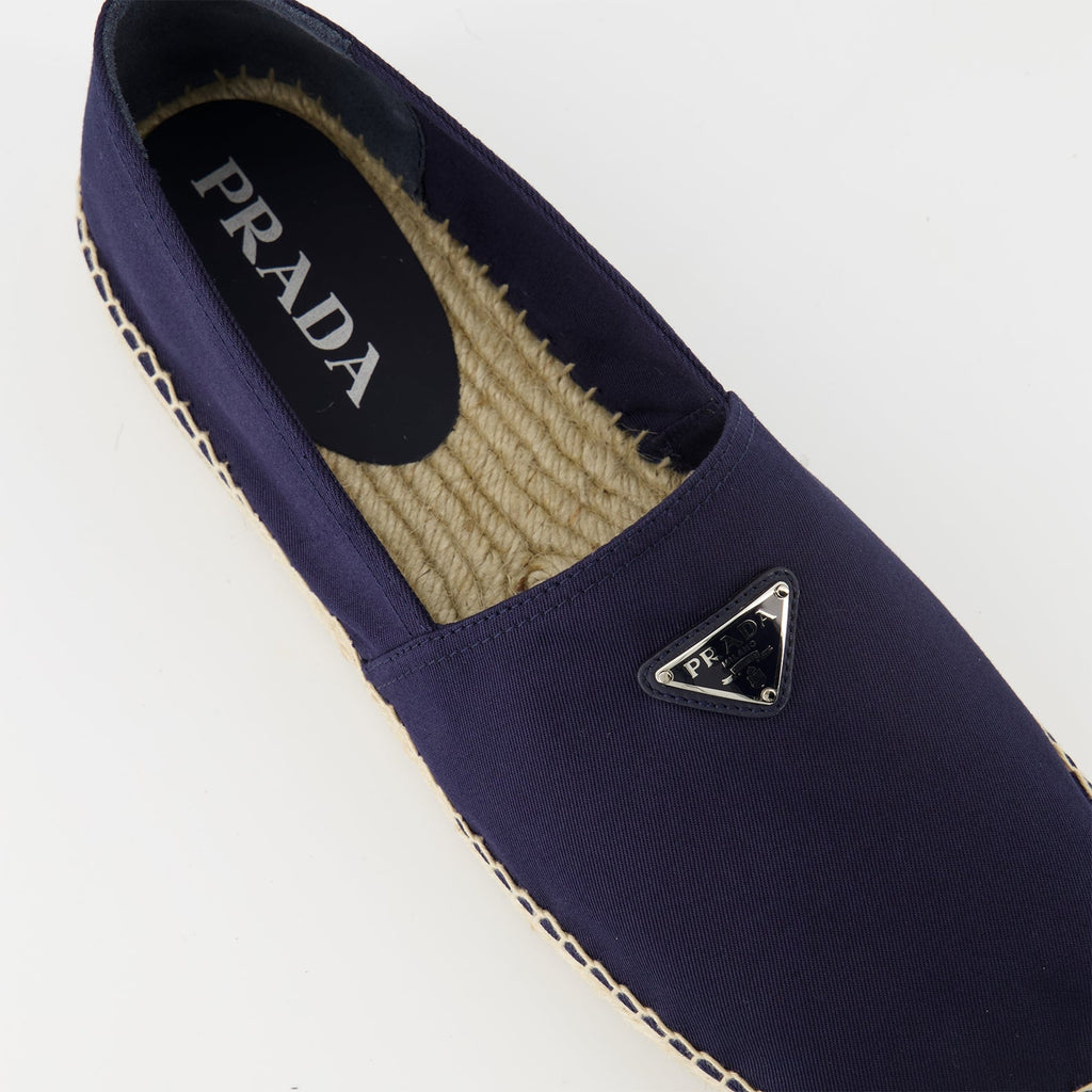 Prada espadrilles, navy cotton shoes, raffia sole, luxury footwear, spring summer collection