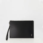 black leather pouch, Saint Laurent accessory, Ysl Cassandre, designer pouch, zip closure pouch