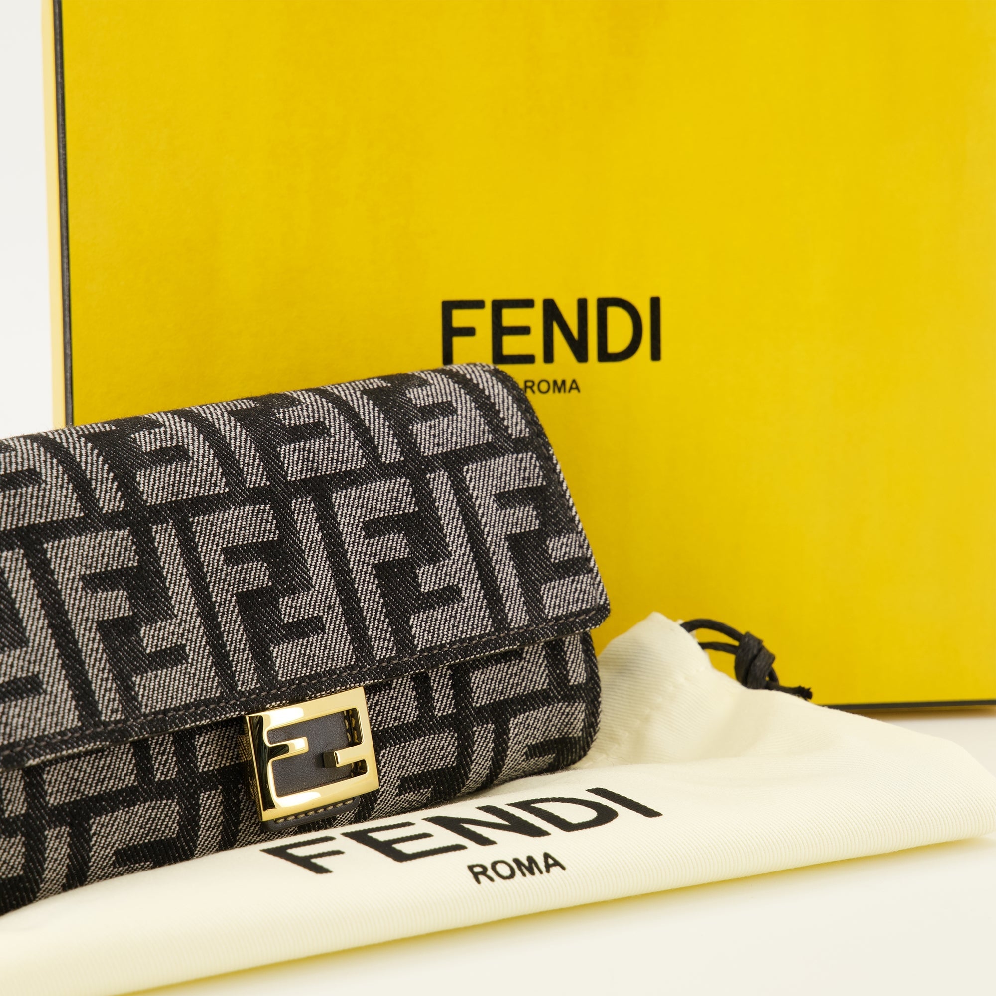 denim wallet, Fendi accessories, chain wallet, luxury wallet, designer wallet