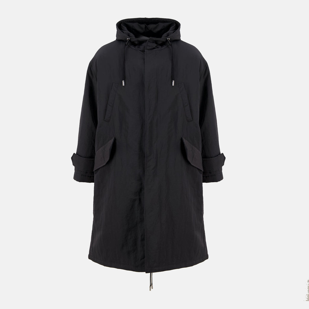 Bilde av lang grå nylon parka fra Ami PARIS for menn - Sesong høst-vinter 2025 - Frontvisning