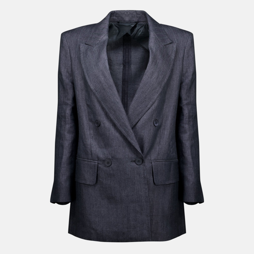 Blazer de linho cinzento com padrão espinha
