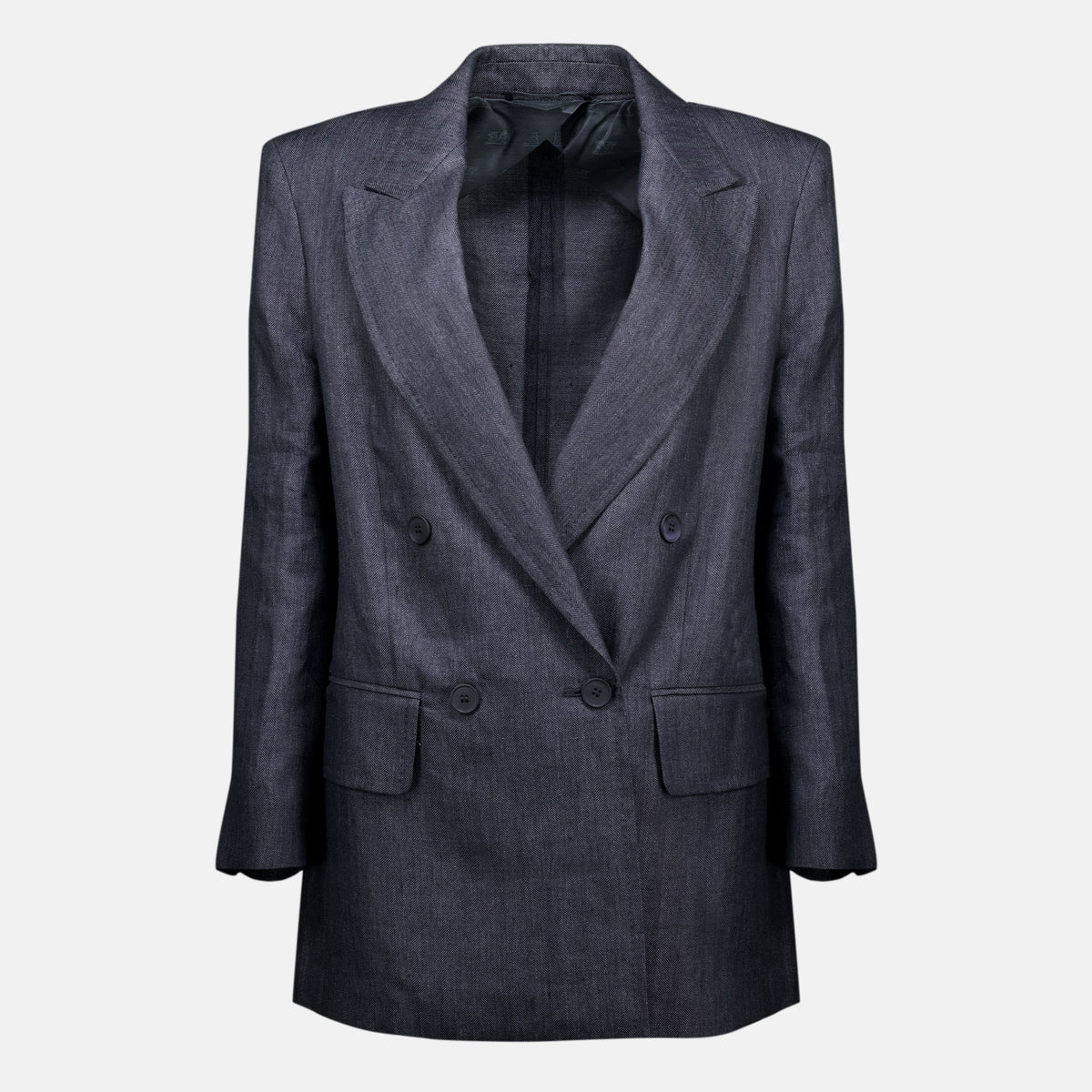 Blazer de linho cinzento com padrão espinha