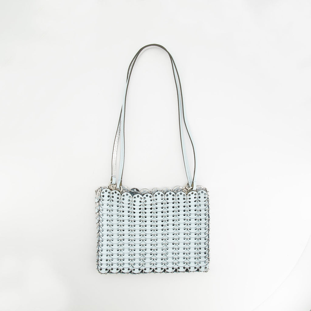 reversible blue bag, 1969 collection, Rabanne accessories, cowhide leather bag, elegant handbag