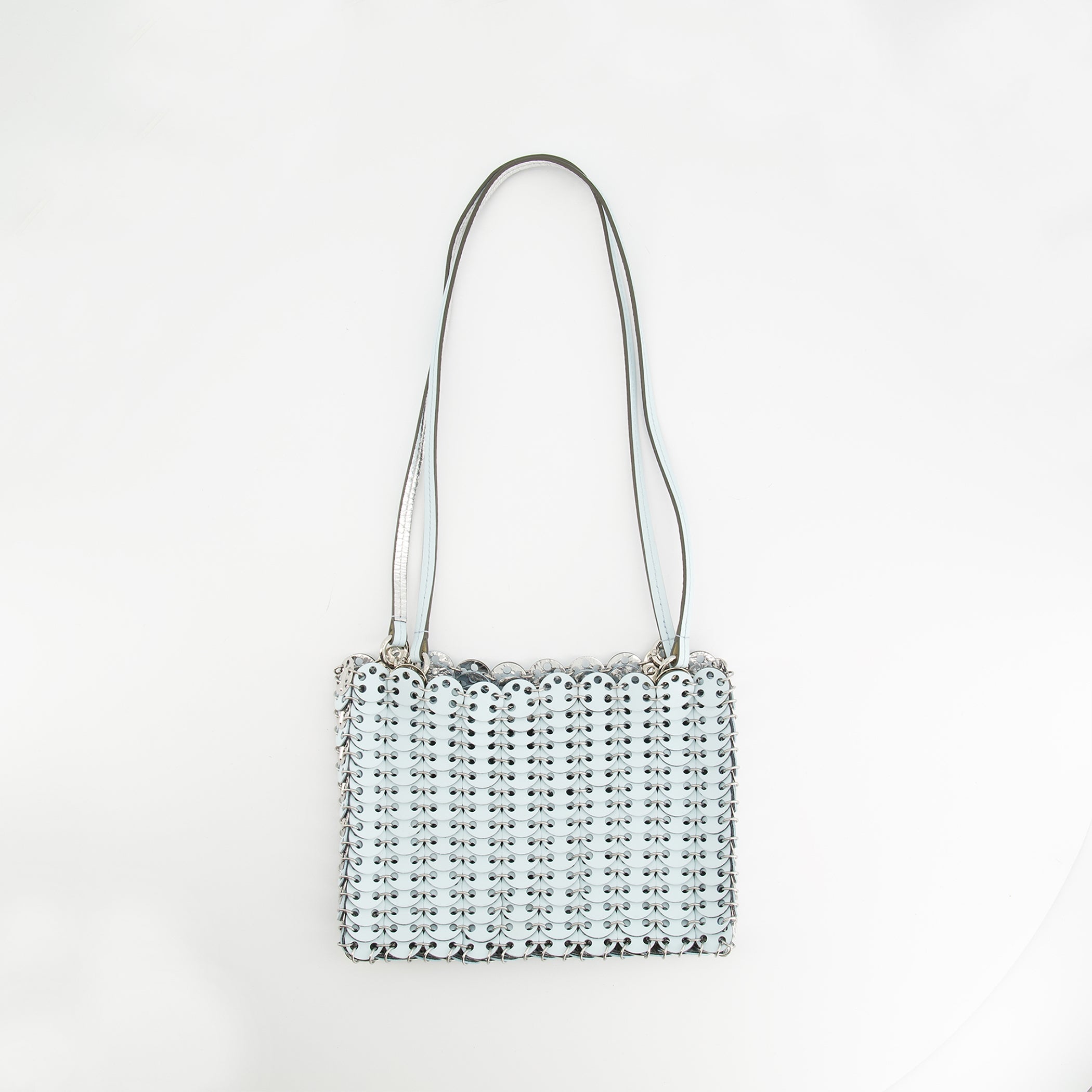 reversible blue bag, 1969 collection, Rabanne accessories, cowhide leather bag, elegant handbag