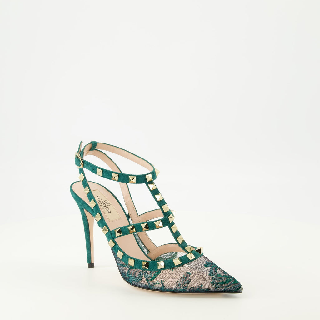 rockstud green lace pumps valentino garavani women 15636491272572
