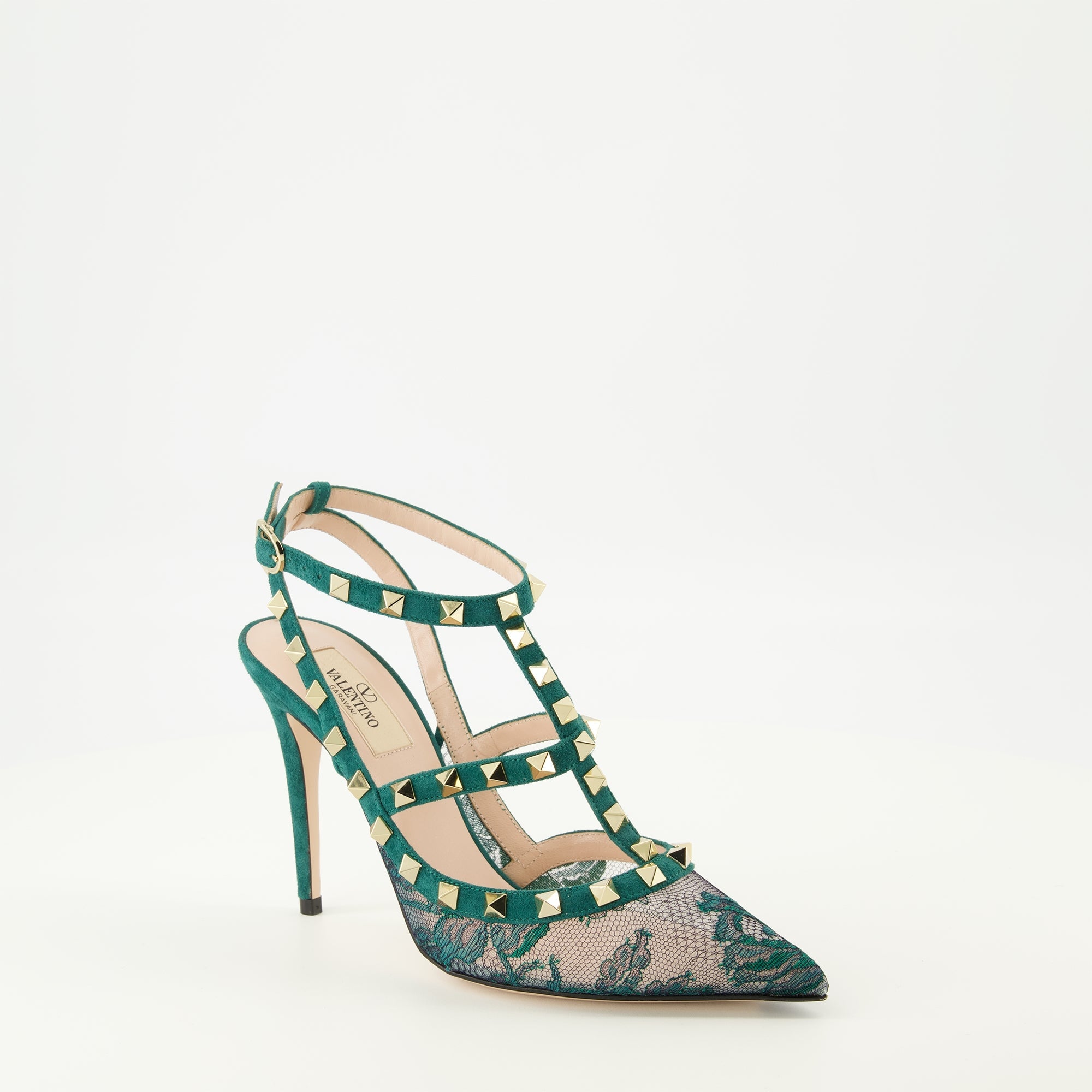 rockstud green lace pumps valentino garavani women 15636491272572