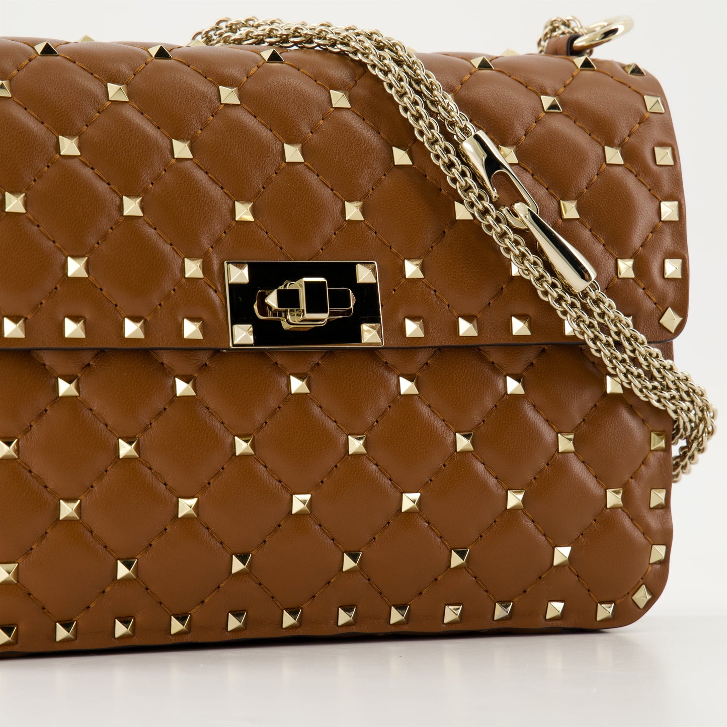 Rockstud Spike bag, Valentino Garavani, brown leather bag, quilted leather handbag, luxury designer bag