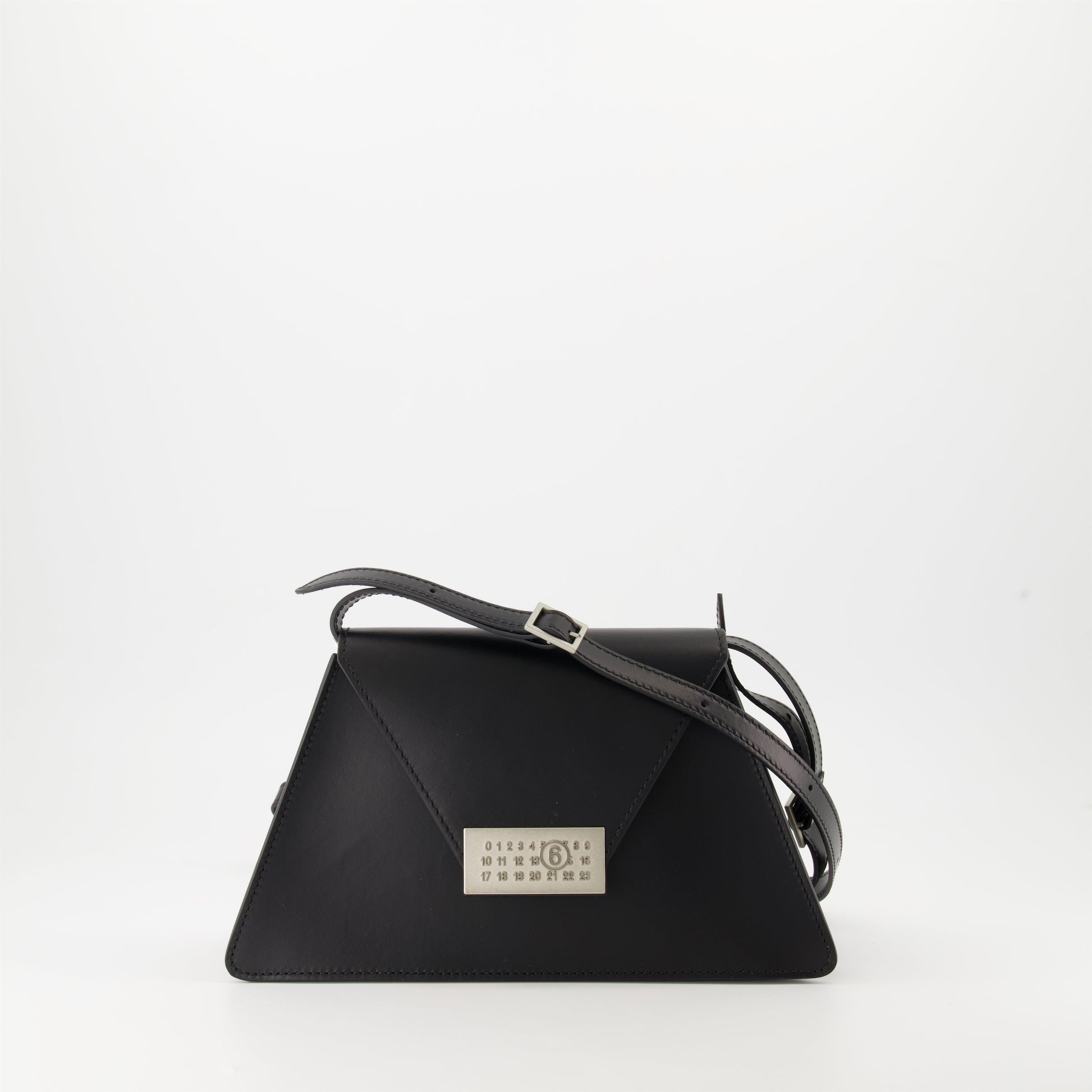 leather shoulder bag, MM6 collection, luxury accessories, adjustable strap, black designer bag