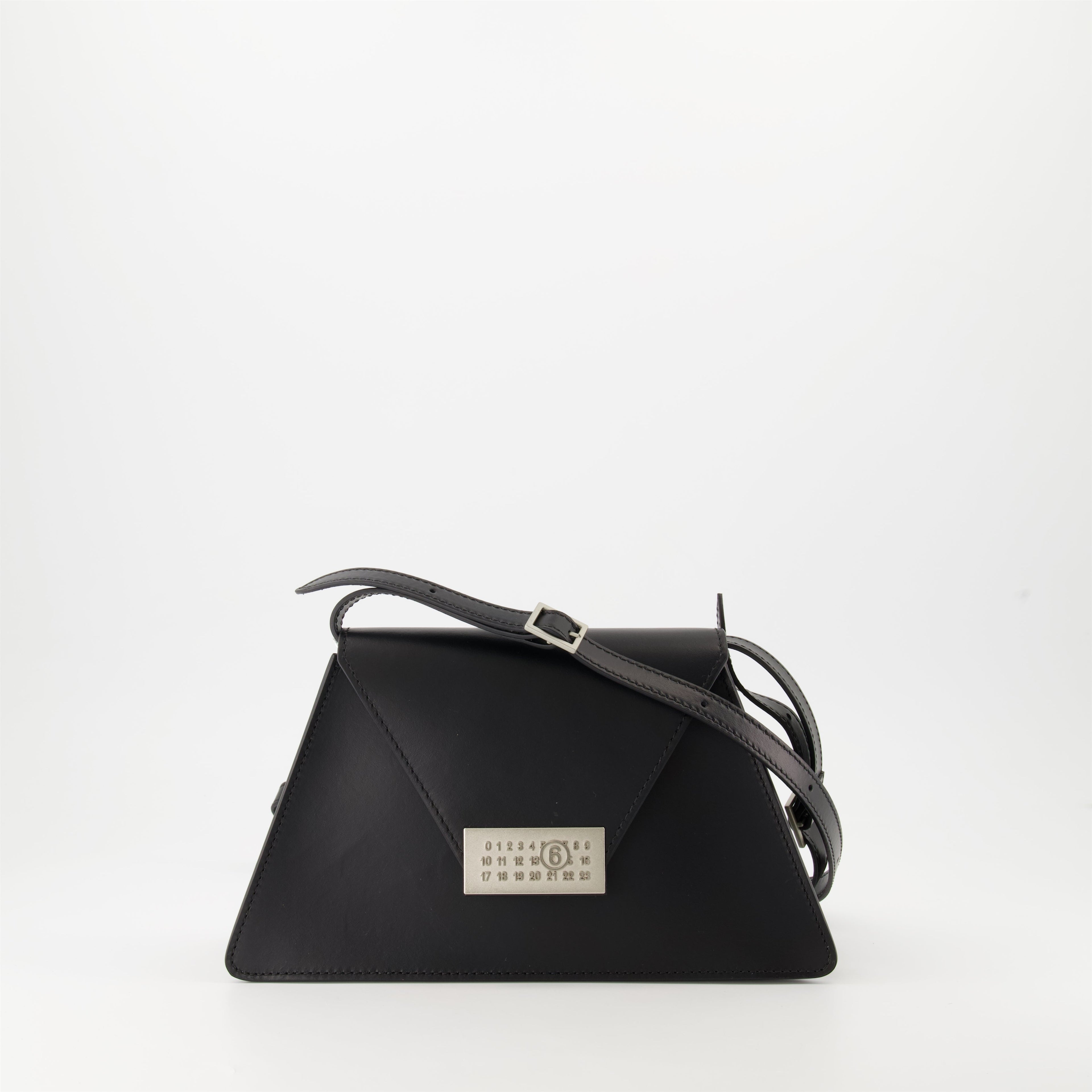 leather shoulder bag, MM6 collection, luxury accessories, adjustable strap, black designer bag