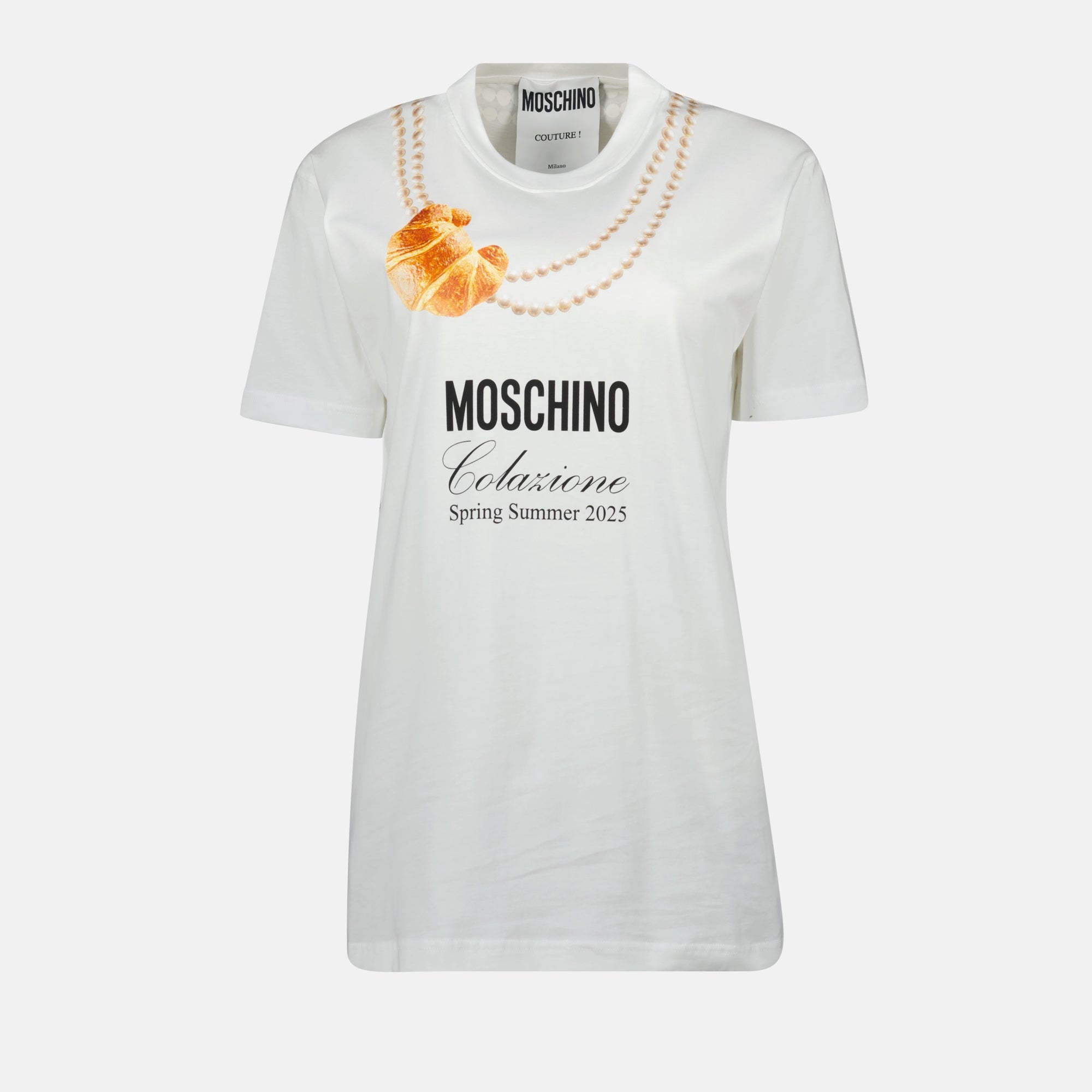 Moschino T-shirt, Cotton T-shirt, Logo print T-shirt, Colazione collection, Spring-Summer fashion