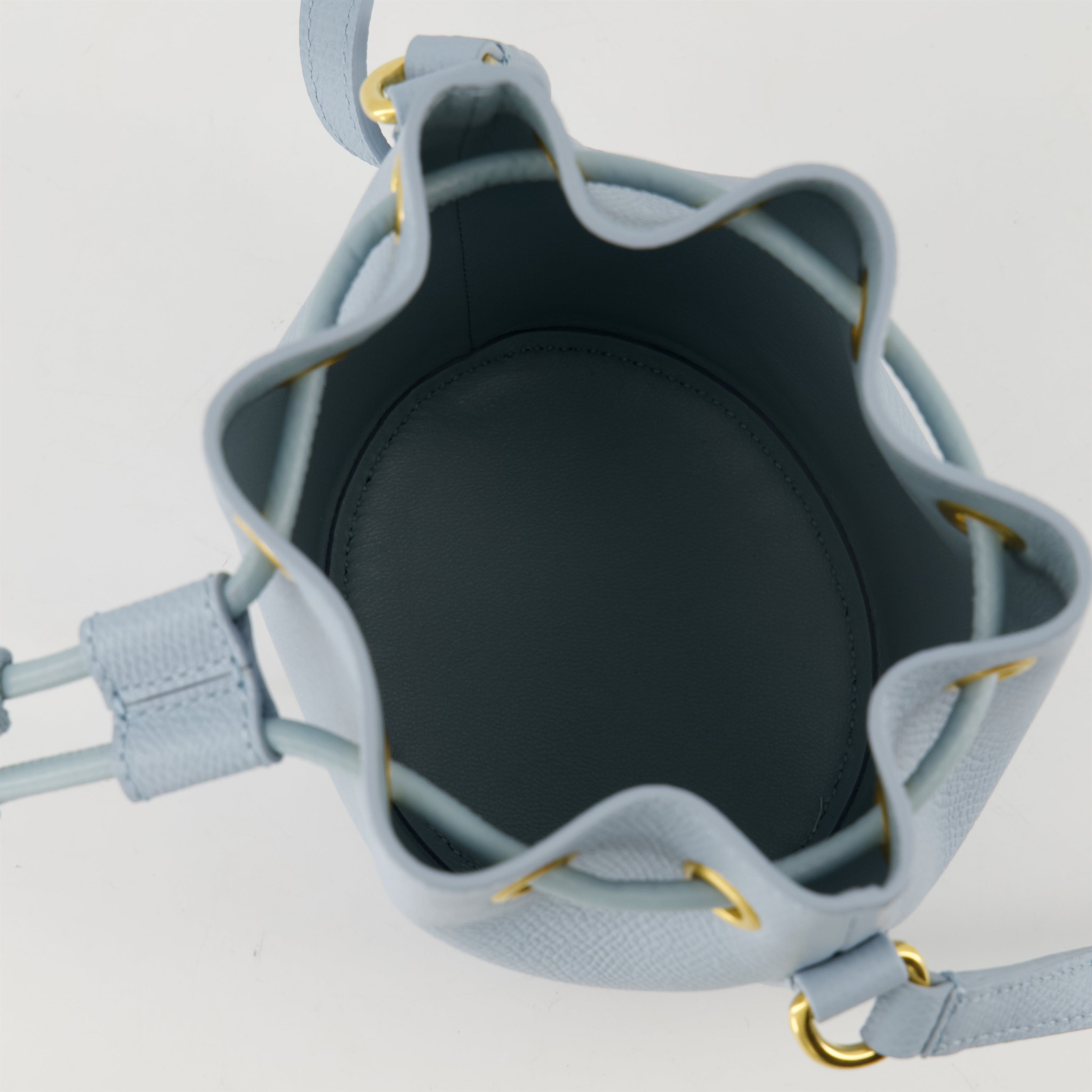 Mini VLogo Bucket Bag, Valentino Garavani, light blue bag, grained calfskin bag, adjustable strap accessory