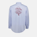 Slogan shirt, blue cotton shirt, classic design shirt, Drôle de Monsieur shirt, button-up shirt