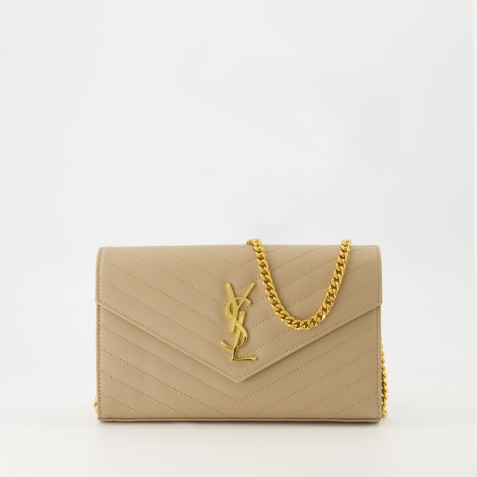 Saint Laurent wallet, Cassandre Chain Wallet, beige leather wallet, designer accessories, luxury handbags