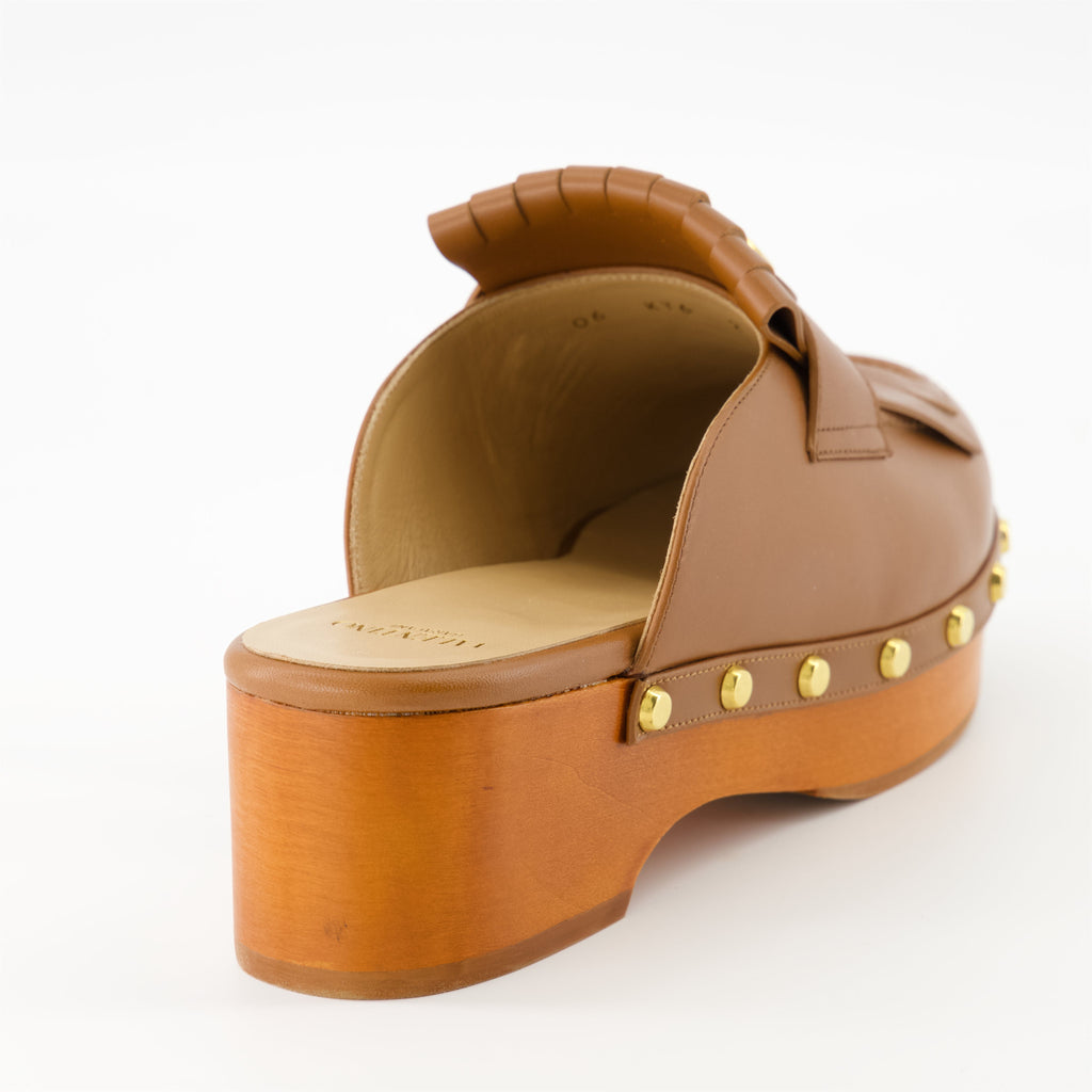 leather clogs, VLogo shoes, luxury footwear, fringe design, Italian fashion