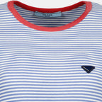Image d'un T-shirt rayé bleu Prada - Femme par Prada pour Femme - Saison Printemps-Été 2026 - Détail Vue 2