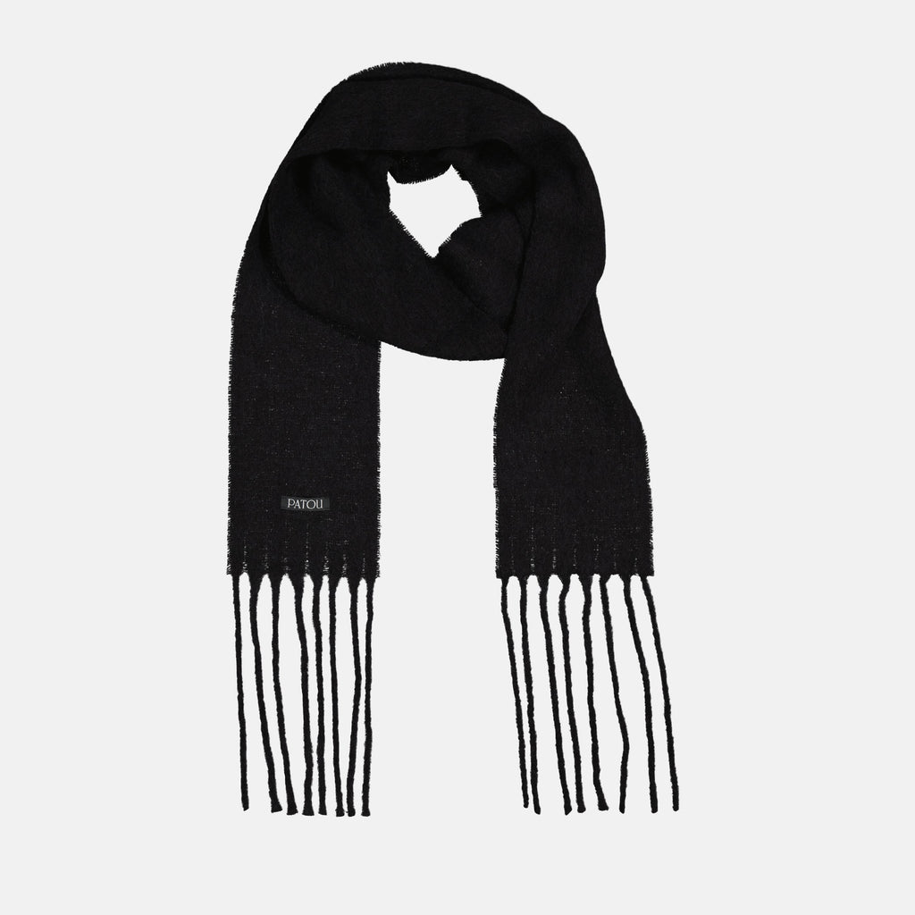 black wool scarf, Patou scarf, alpaca scarf, fringed edges scarf, Autumn-Winter accessory