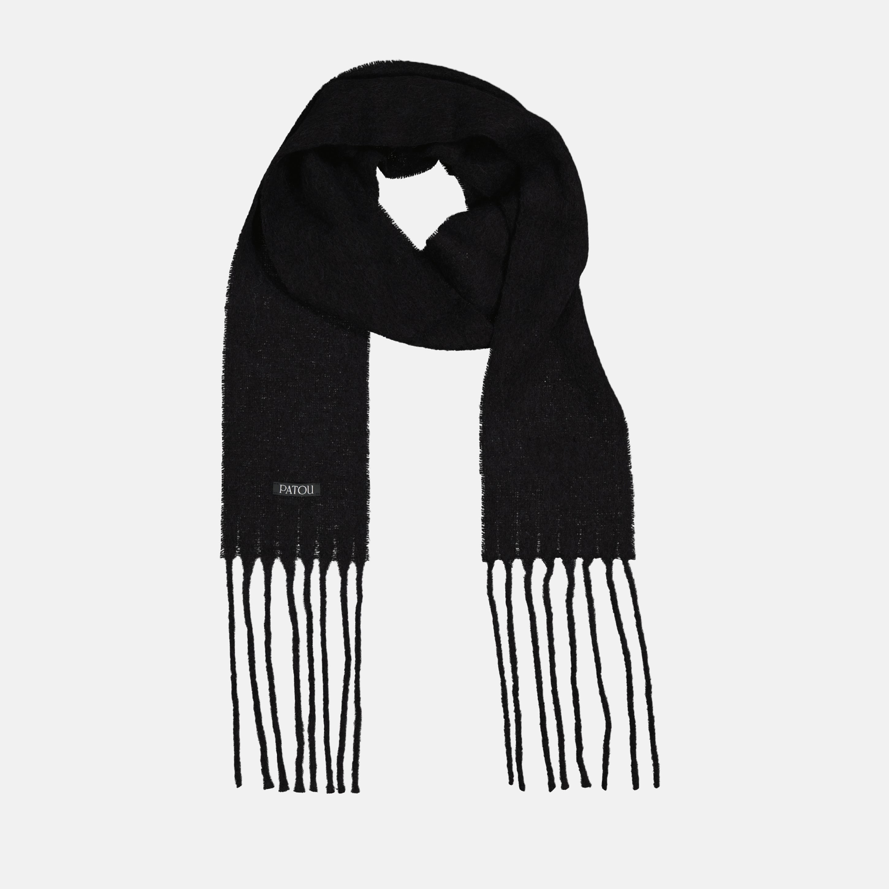 black wool scarf, Patou scarf, alpaca scarf, fringed edges scarf, Autumn-Winter accessory