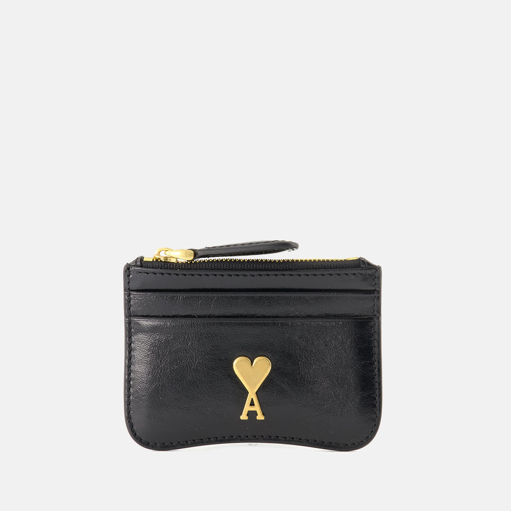 Porte-cartes Paris, AMI Paris, black cardholder, smooth leather wallet, unisex accessory