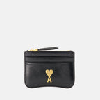 Porte-cartes Paris, AMI Paris, black cardholder, smooth leather wallet, unisex accessory