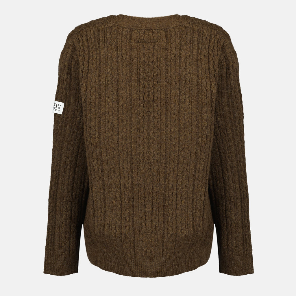 brown cardigan, MM6 cardigan, wool cardigan, ribbed cardigan, autumn-winter fashion