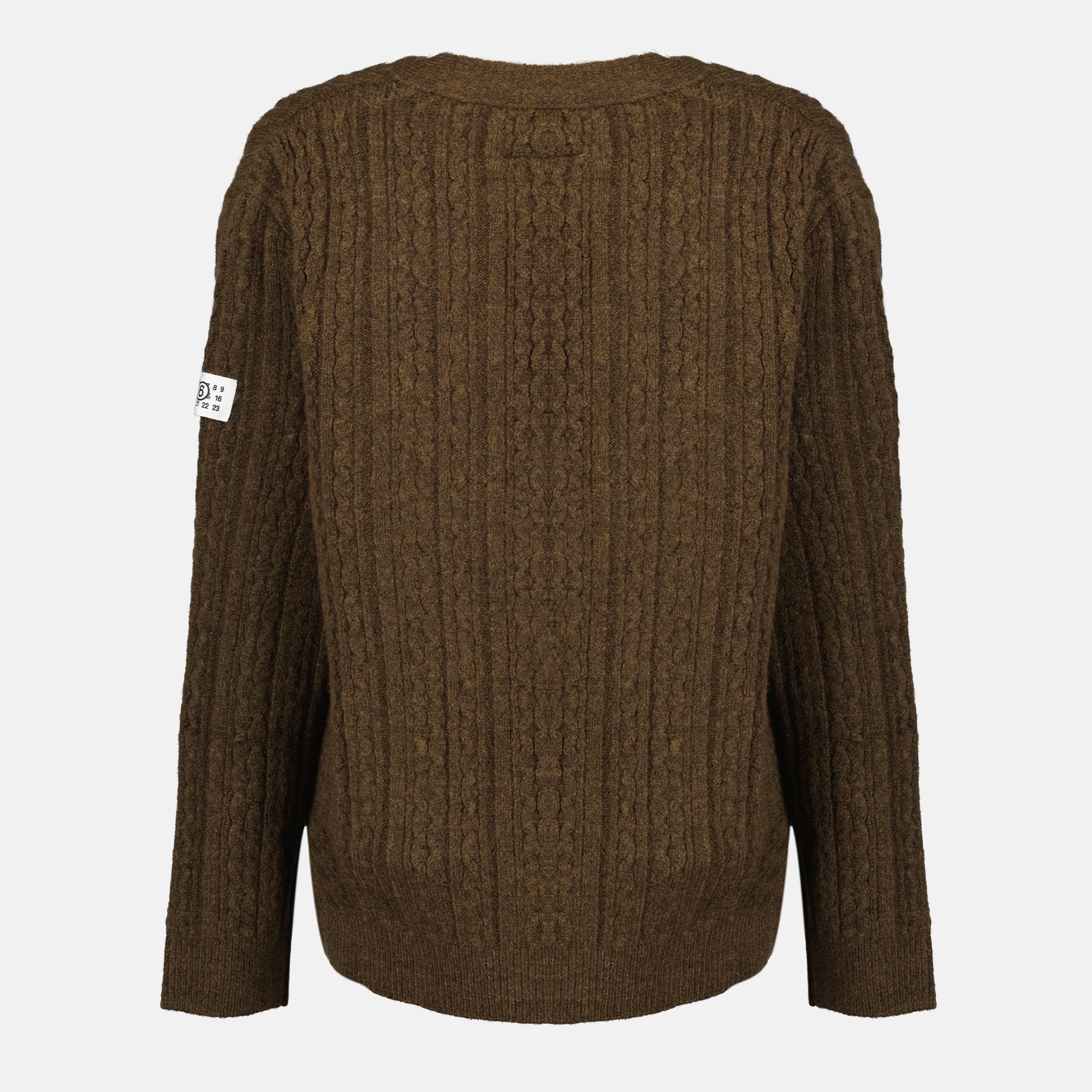 brown cardigan, MM6 cardigan, wool cardigan, ribbed cardigan, autumn-winter fashion