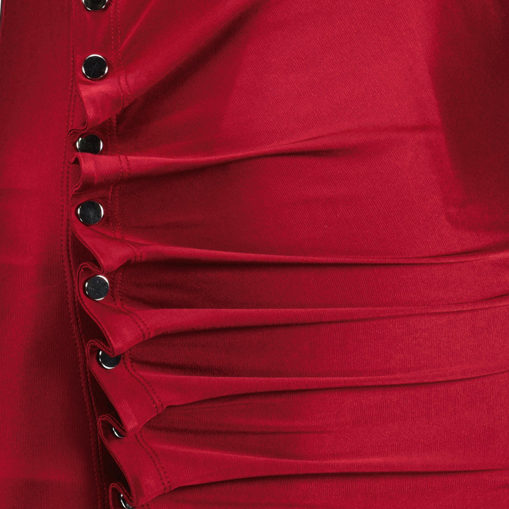 red lurex dress, draped dress, Rabanne dress, elegant dress, contemporary fashion