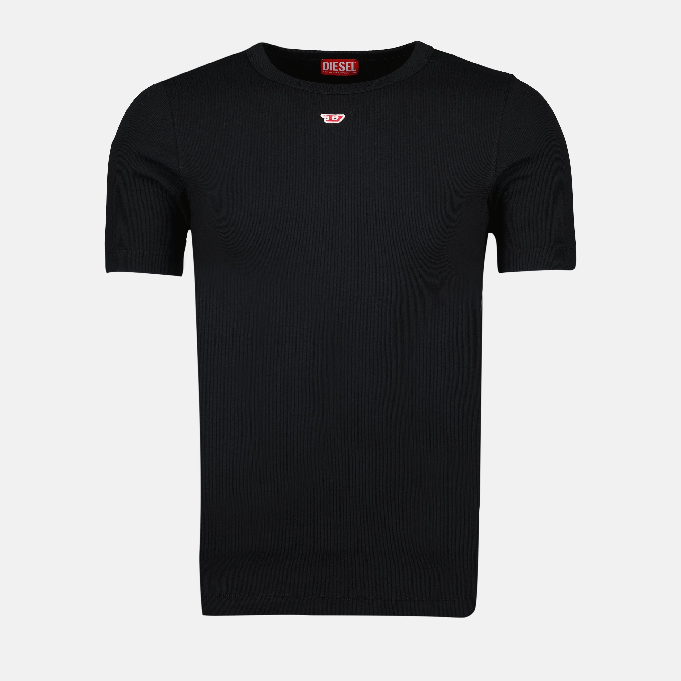 Diesel T-shirt, black cotton T-shirt, embroidered logo tee, casual wear, Spring-Summer collection