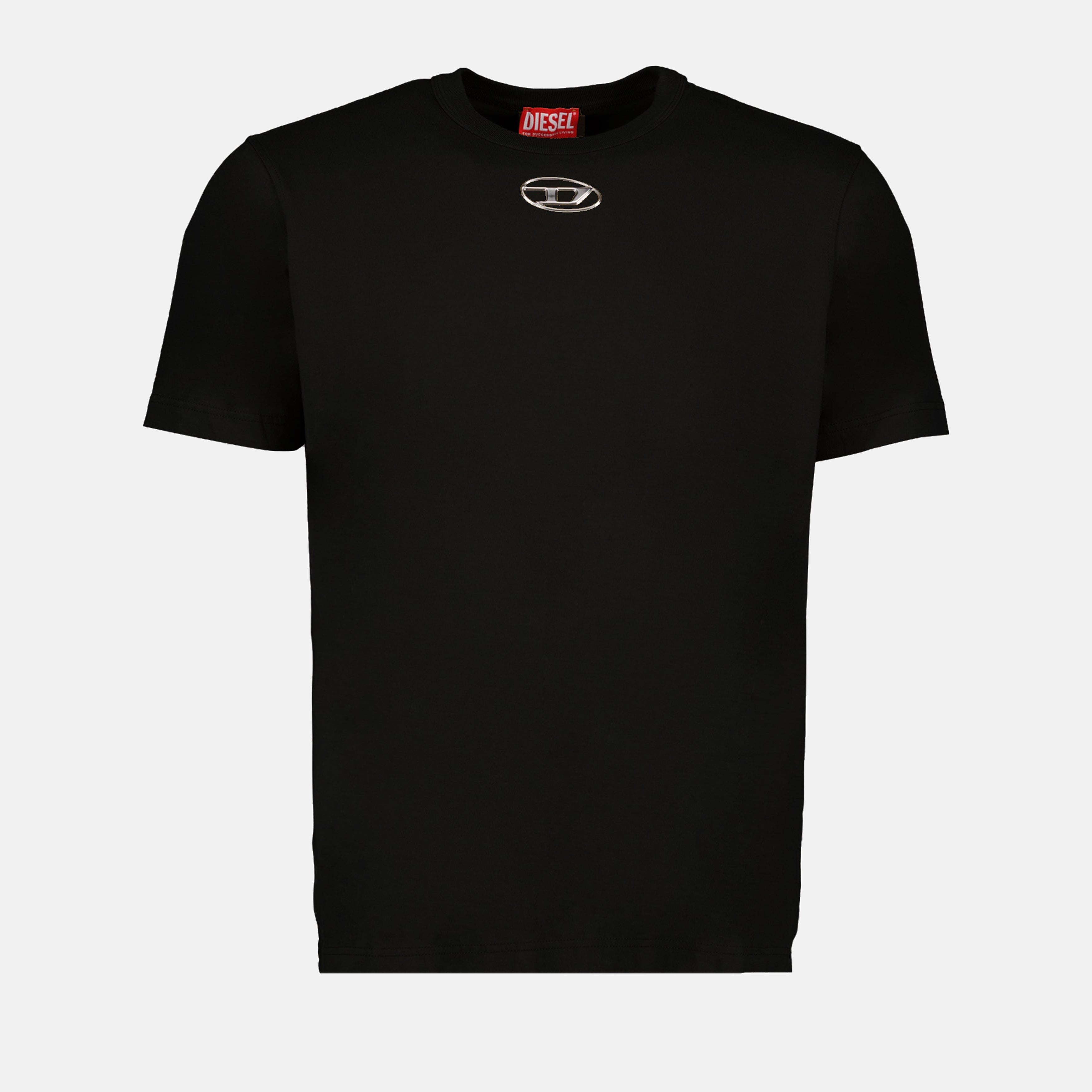 Oval Logo T-Shirt, Cotton Black Tee, Diesel Men's Wear, Embossed Logo Shirt, Autumn-Winter Collection