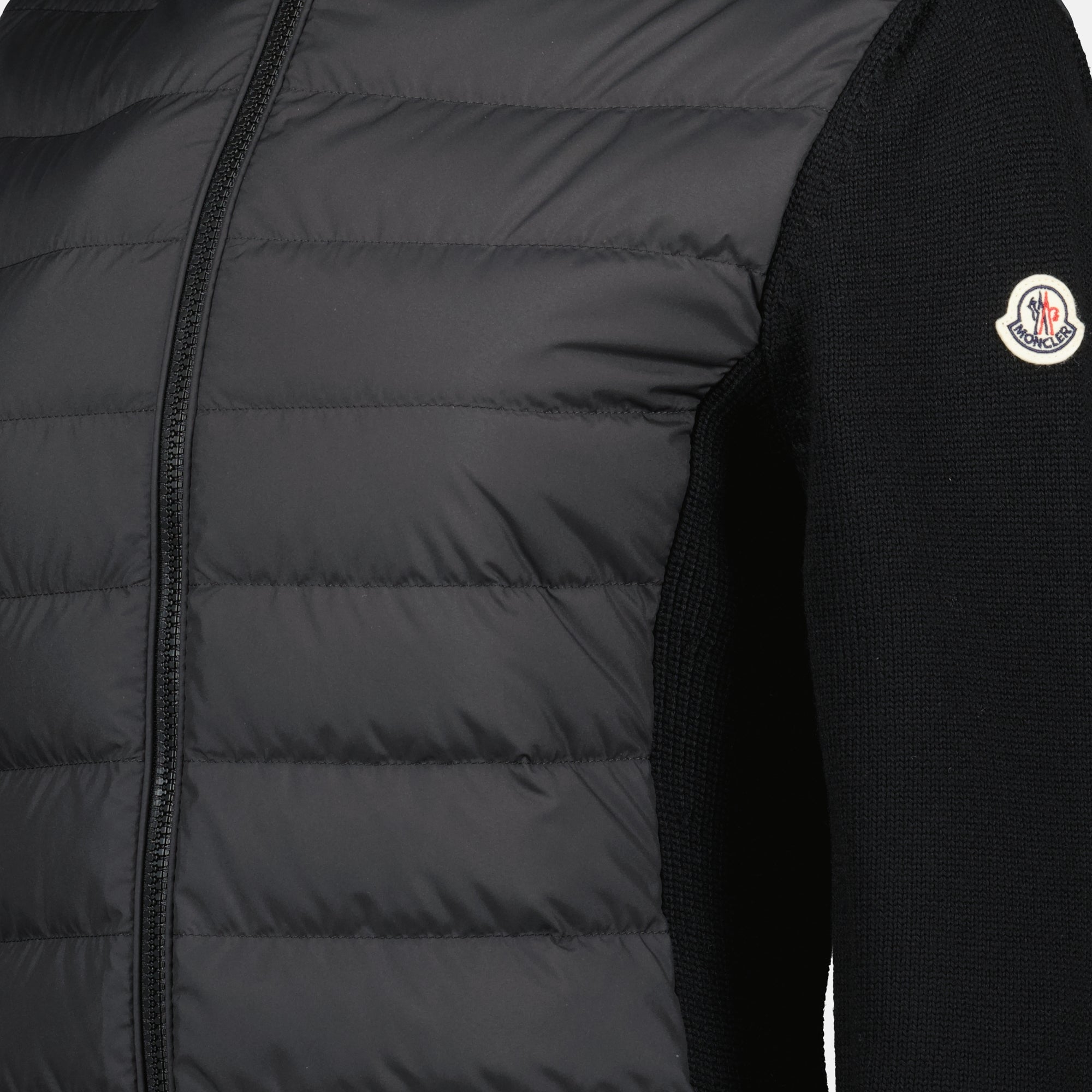 Moncler cardigan, bi-material cardigan, wool polyester blend, Autumn-Winter 2025, elegant women's outerwear