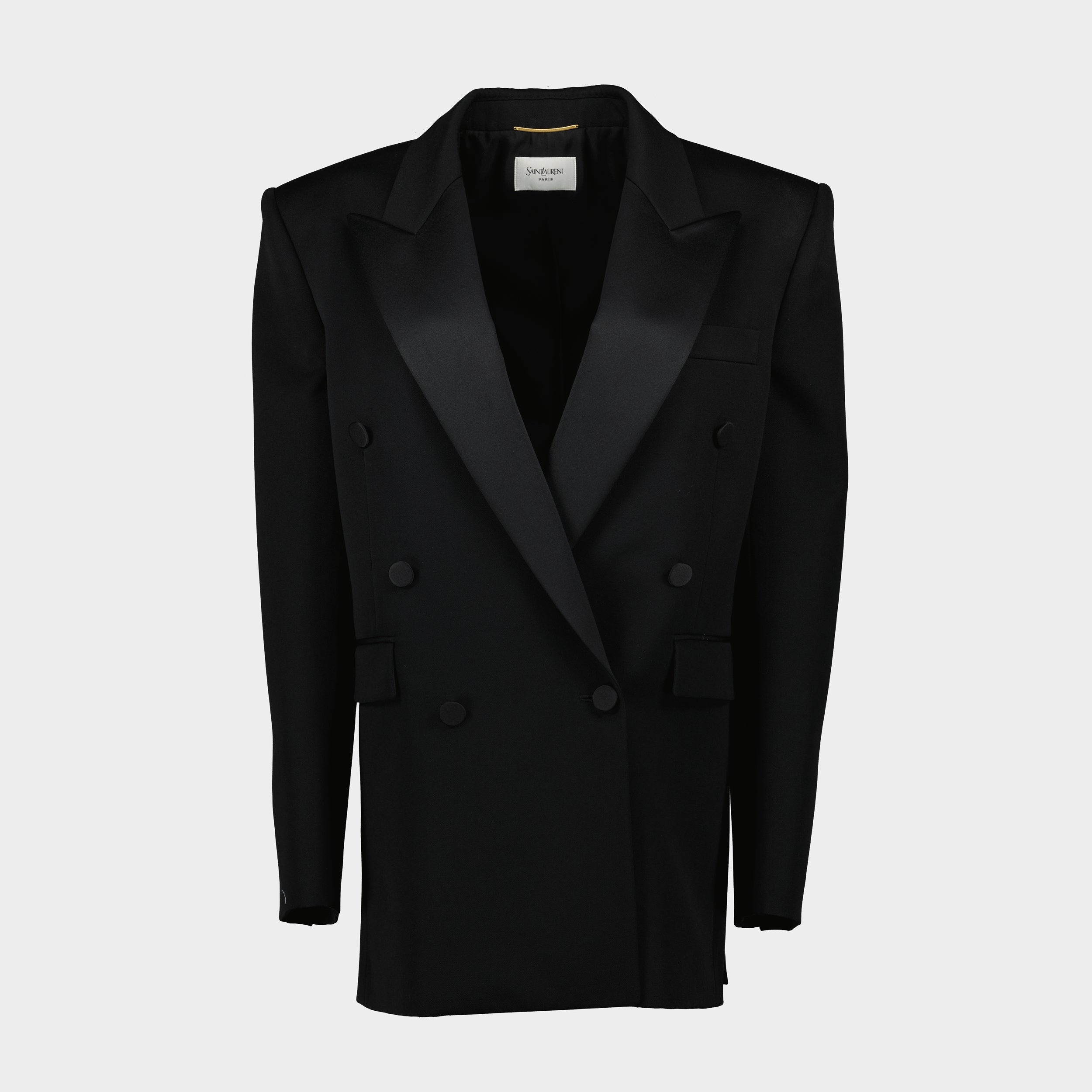 black blazer, oversized blazer, Saint Laurent, women's fashion, luxury outerwear