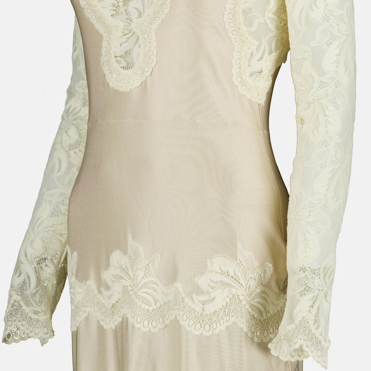 Beiges Spitzen-Maxikleid