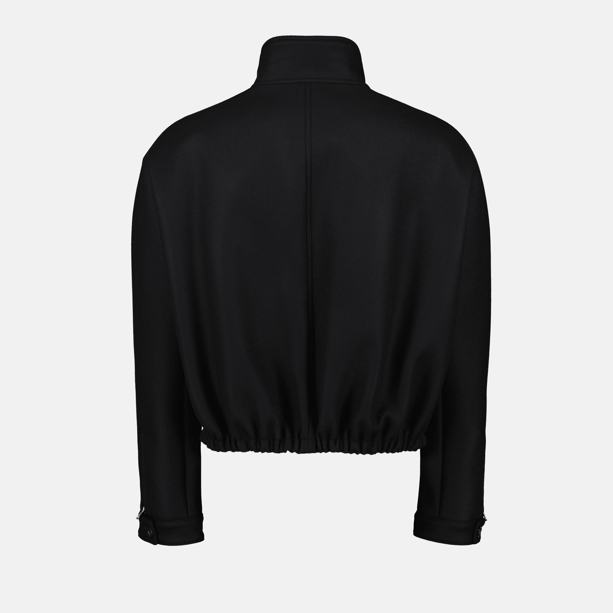 wool bomber jacket, Courrèges fashion, black bomber, versatile outerwear, chic wool apparel